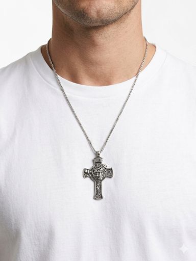 Colar com Pingente de Cruz de Jesus em Aço Inoxidável