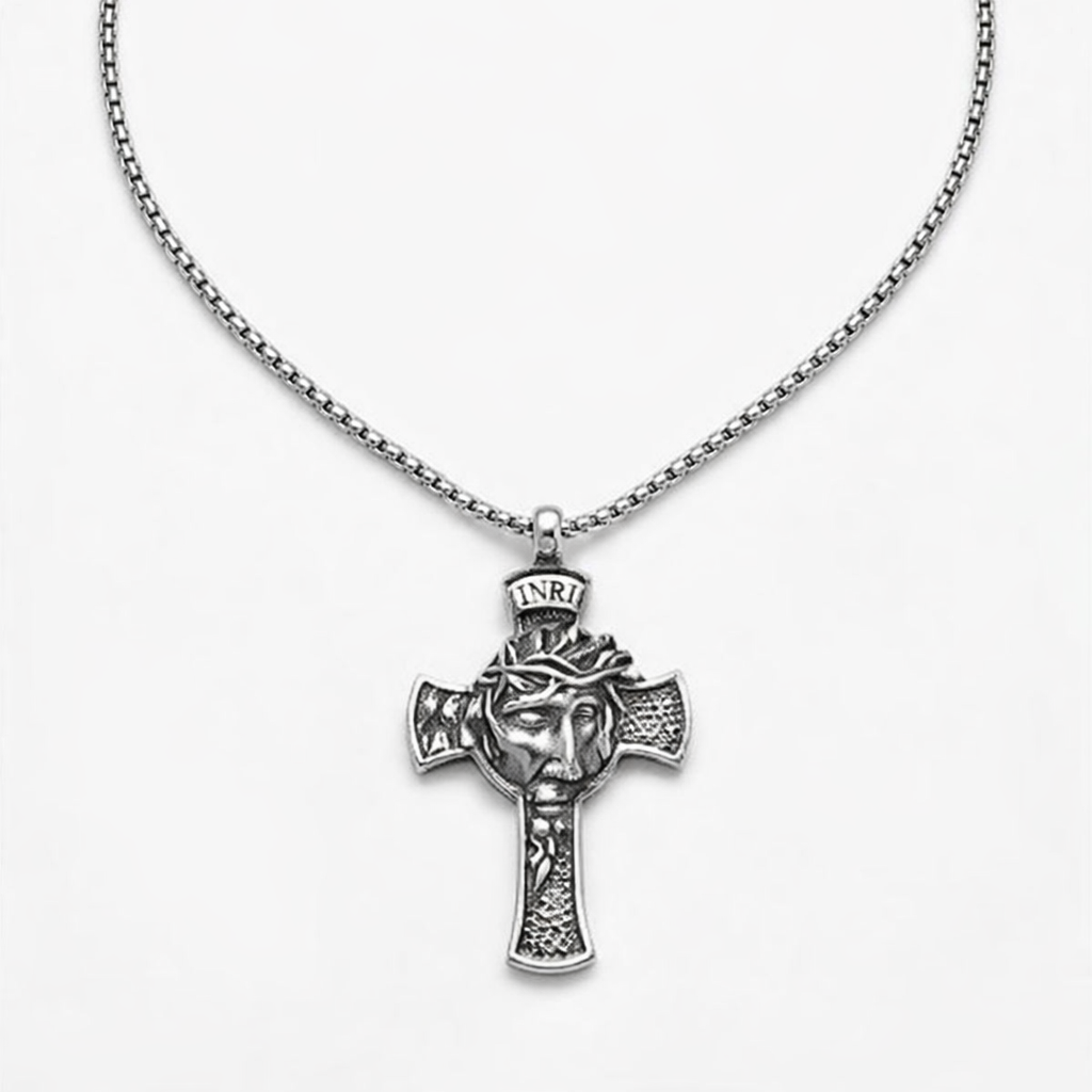 Colar com Pingente de Cruz de Jesus em Aço Inoxidável