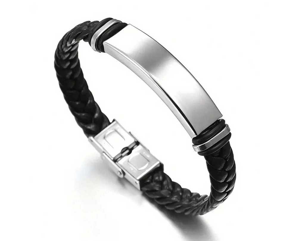 Pulseira de Couro com Placa Personalizável