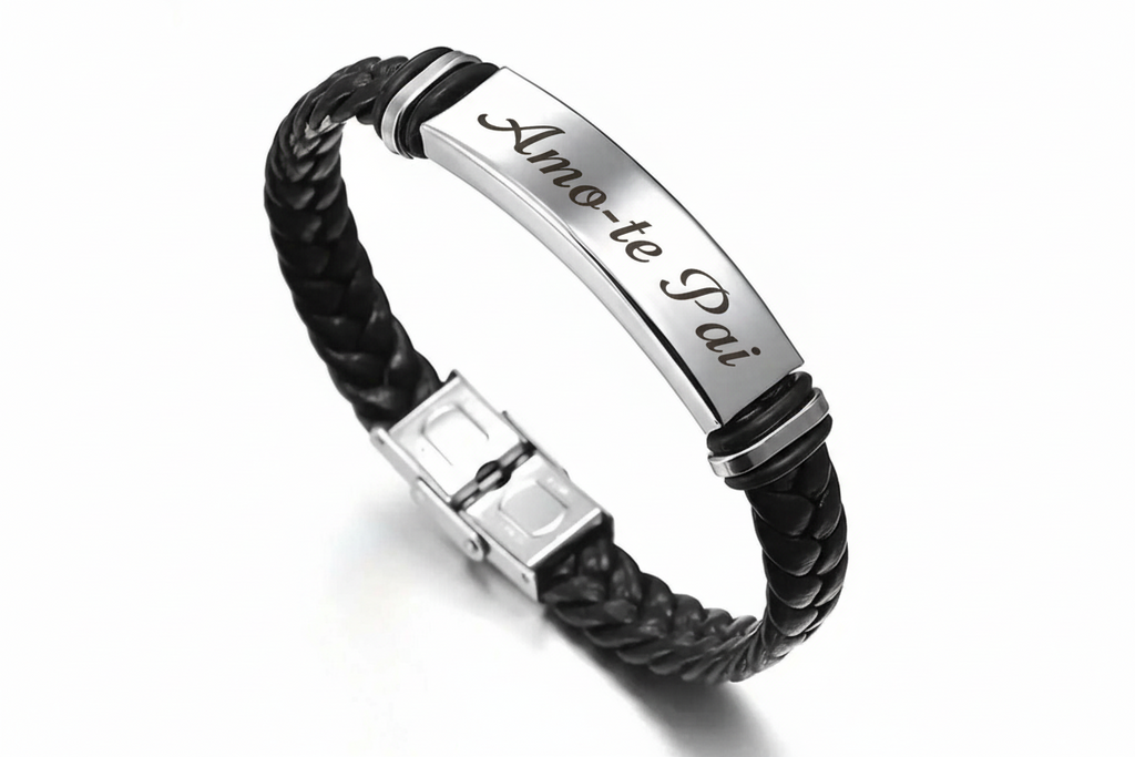 Pulseira de Couro com Placa Personalizável