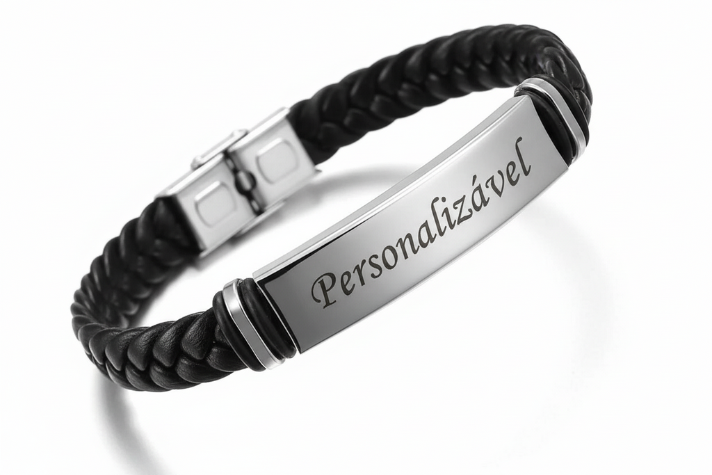 Pulseira de Couro com Placa Personalizável