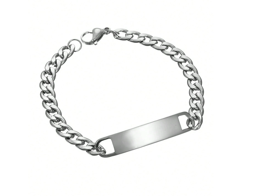 Pulseira com Placa em Aço Inoxidável Personalizável
